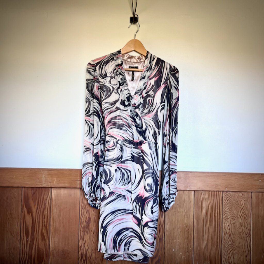 Laundry By Shelli Segal Silk Chiffon Charmeuse Lined Faux Wrap Midi Dress Sz 6